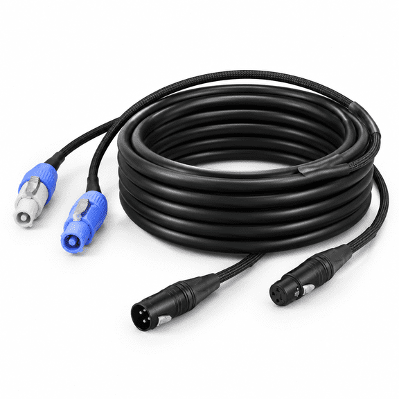 24.6ft 13AWG Powercon and DMX Extension Hybrid Cable for Stage Lighting Concerts Events