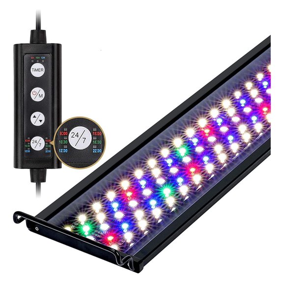 24/7 Aquarium LED Light Full Spectrum Adjustable Plant Grow Lamps WRGB Fish Tank Waterproof Lightings Accessories ,Easy to Install