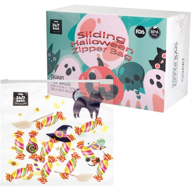 24/7 Bags 100 Count Limted Edition Halloween Slider Quart Bags, Fun