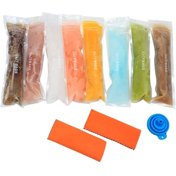 24/7 Bags 250 Pack, Ice Popsicle Molds, Clear, BPA-Free, 2.4"x8.6"