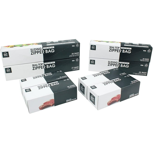 24/7 Bags Double Zipper & Slider Storage Bags, Variety Pack, 4 Sizes