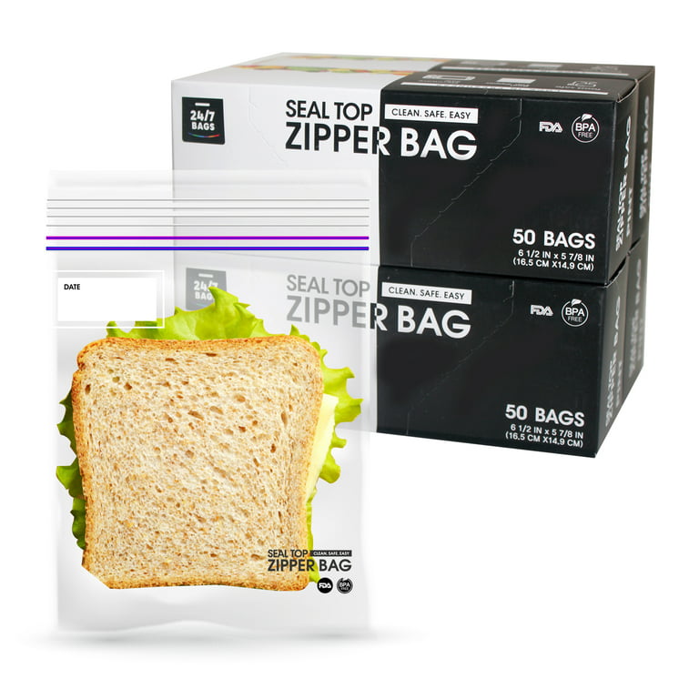 24/7 Bags | Double Zipper Storage Bags, Gallon Size, 200 Count (4 Packs of  50) Easy Open Tabs On The Go