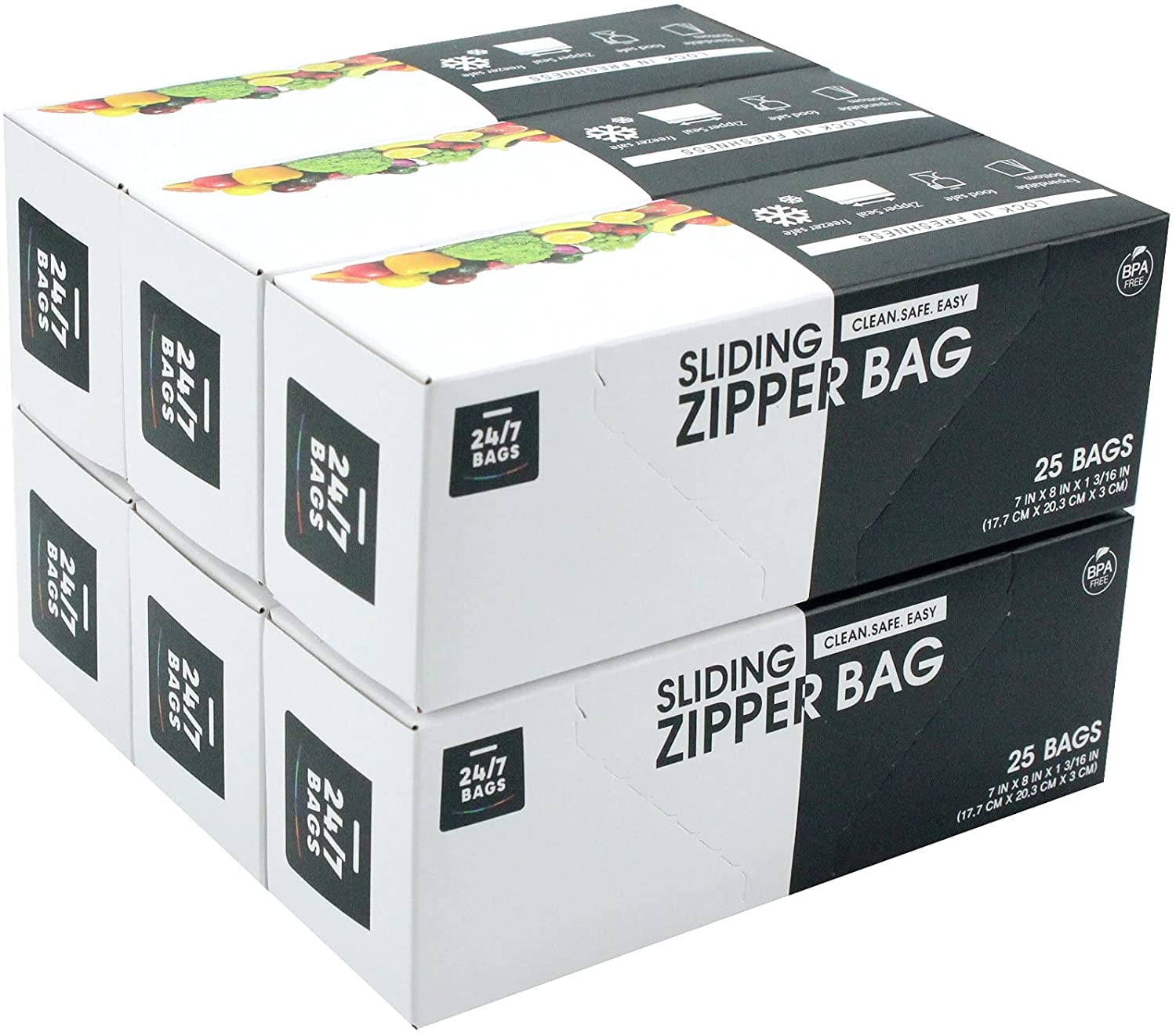 24/7 Bags | Slider Storage Bags, Pint Size with Expandable Bottom, 200 Count (8 Packs of 25)