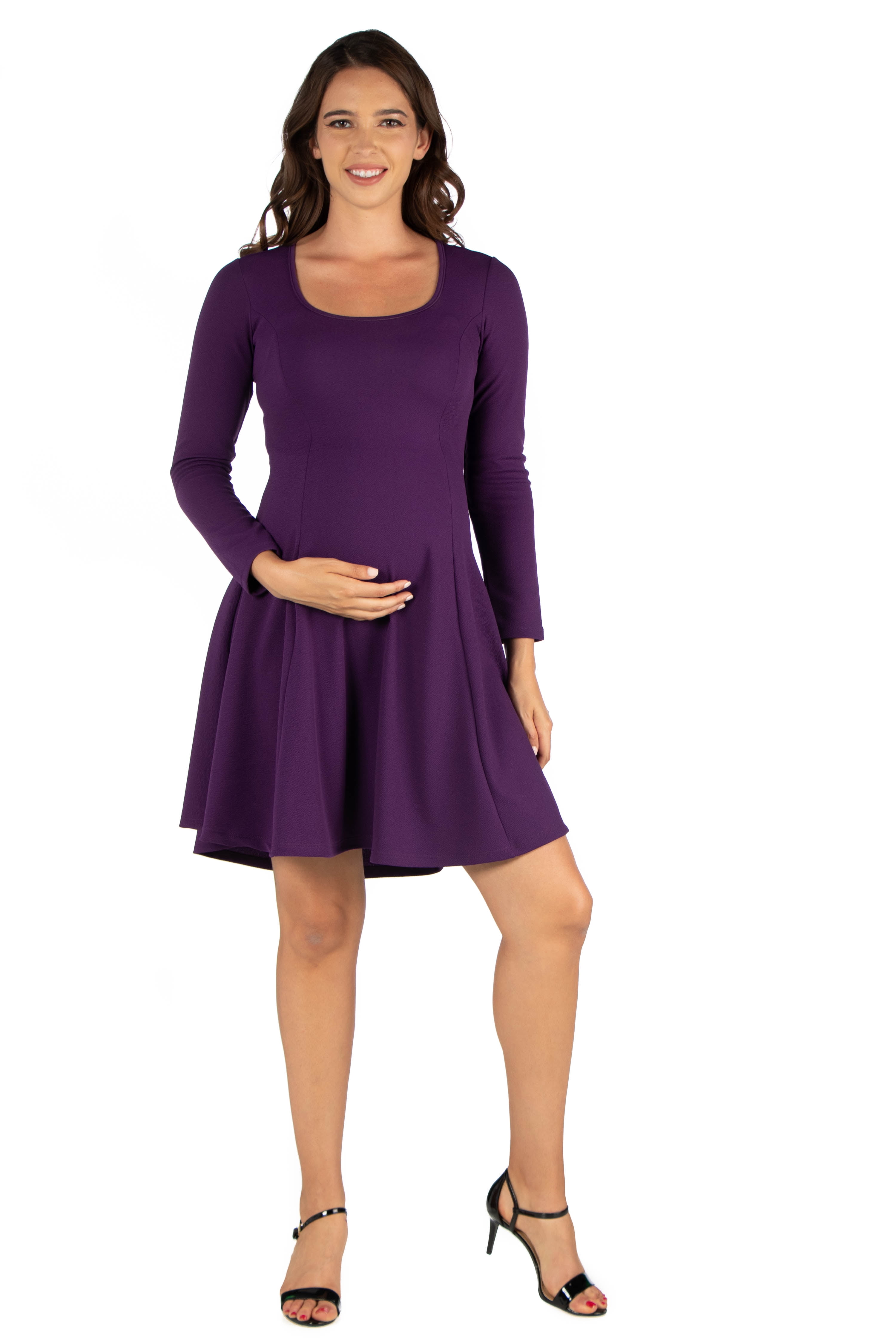 【GLOWNY】24FALL 3/4 G COMFORT DRESS Comfort Apparel Skater Dress - Knee Length Long Sleeve Flare