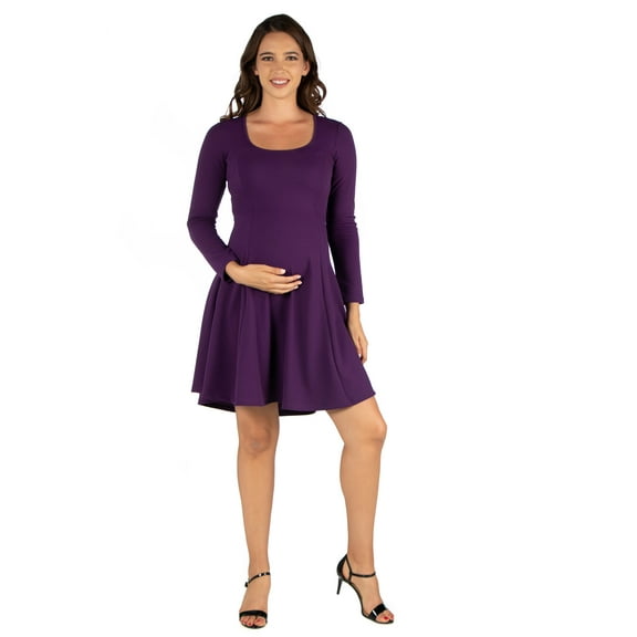 24/7 Comfort Apparel Long Sleeve Knee Length Maternity Skater Dress