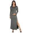 thumbnail image 1 of 24/7 Comfort Apparel Long Sleeve Side Slit Fitted Black Maternity Maxi Dress, 1 of 4