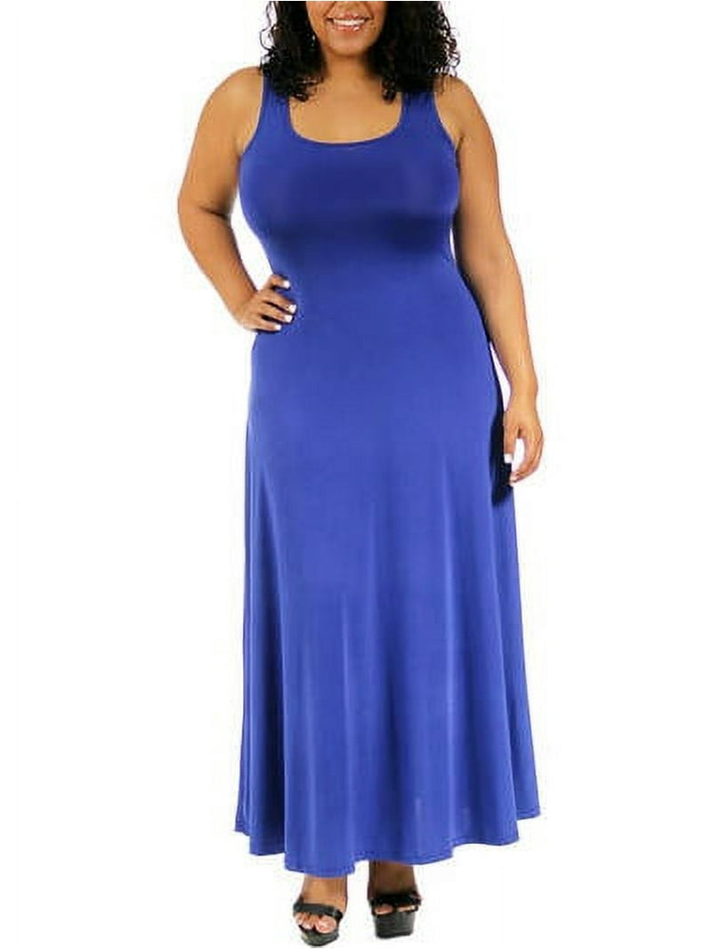 blue dress size 24 24/7 Comfort Apparel P018695 Blue Rayon Spandex Plus Size Tank Maxi Dress (3XL)
