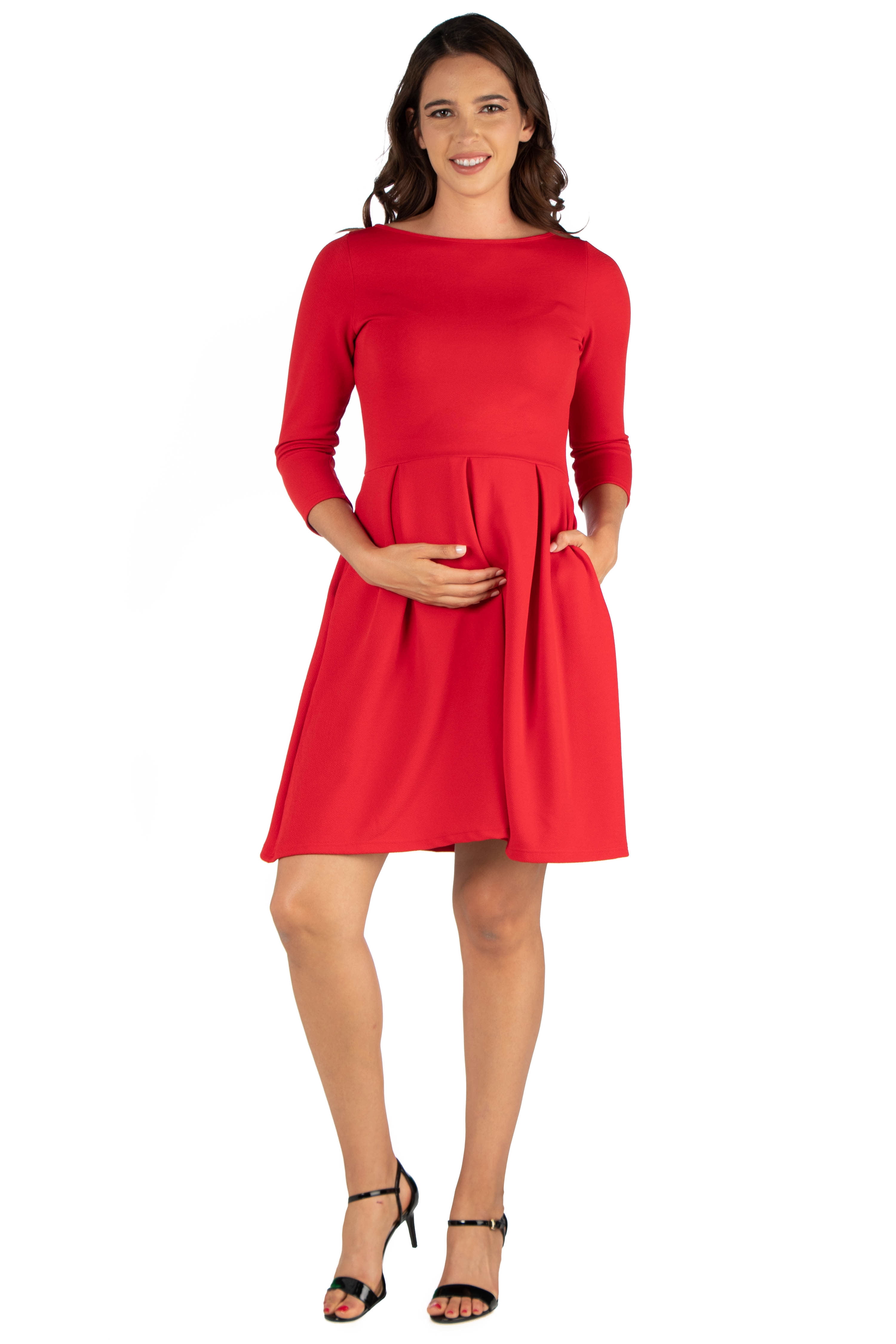 24/7 Comfort Apparel Perfect Fit and Flare Maternity Pocket Dress