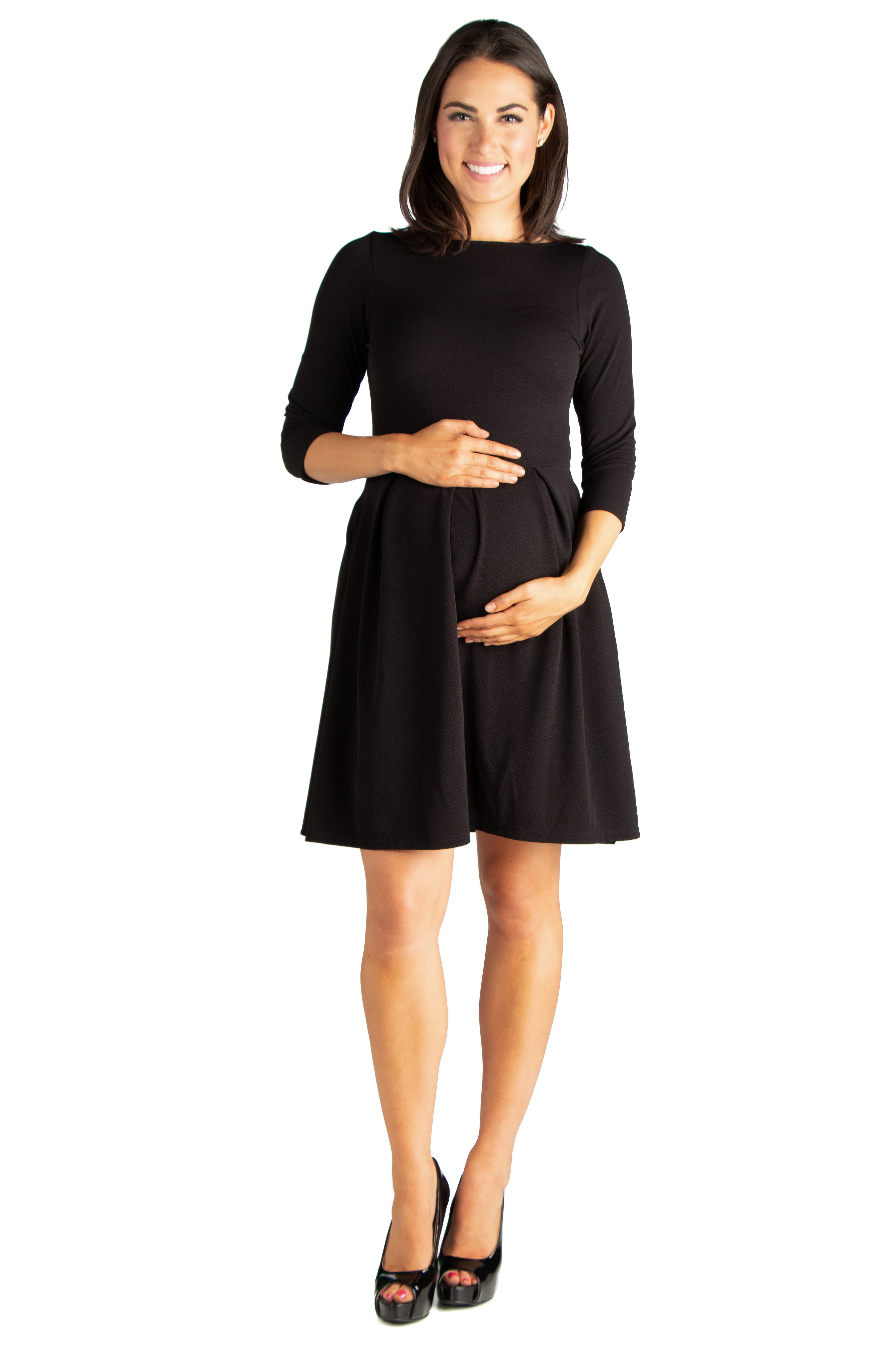 24/7 Comfort Apparel Perfect Fit and Flare Maternity Pocket Dress