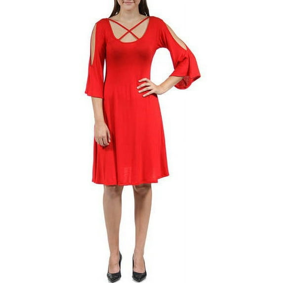 24/7 Comfort Apparel Women's Abstract Neck Split-Sleeve Dress