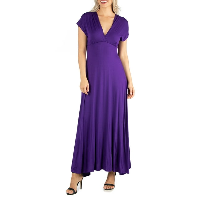 24/7 Comfort Apparel Women's Cap Sleeve V-Neck Maxi Dress - Walmart.com