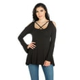 thumbnail image 1 of 24/7 Comfort Apparel Women's Criss Cross Cold Shoulder Long Sleeve Top, 1 of 4