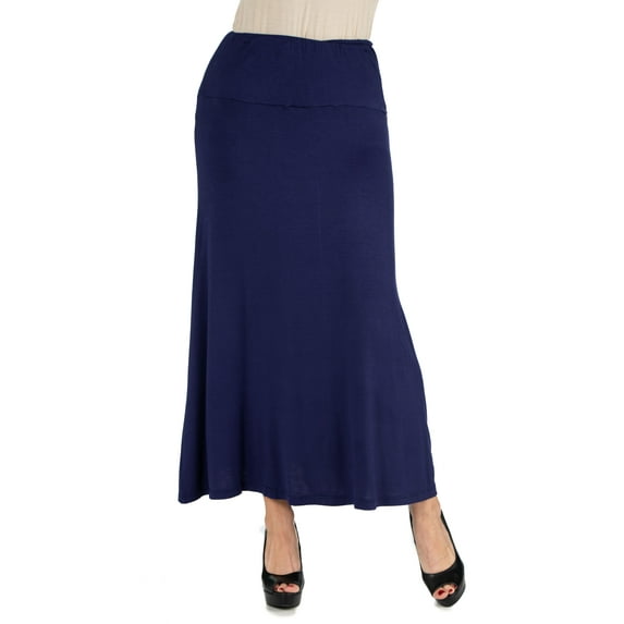 24/7 Comfort Apparel Women's Elastic Waist Solid Color Maxi Skirt