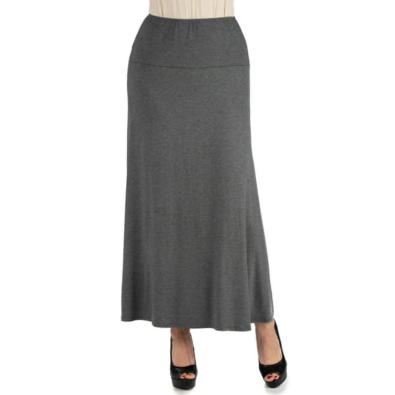 24/7 Comfort Apparel Women's Elastic Waist Solid Color Maxi Skirt