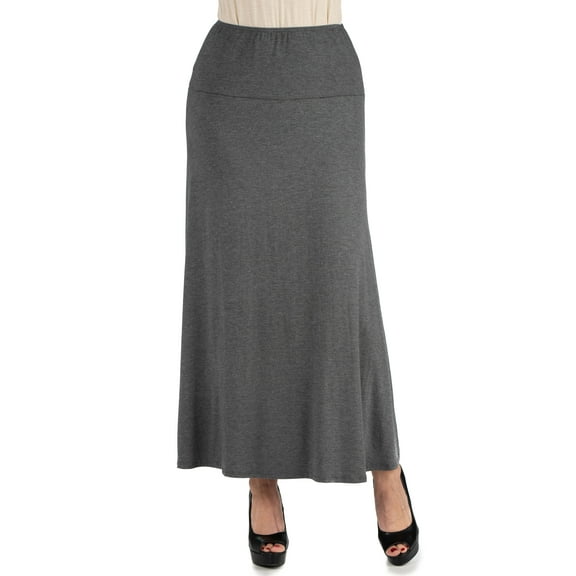 24/7 Comfort Apparel Women's Elastic Waist Solid Color Maxi Skirt
