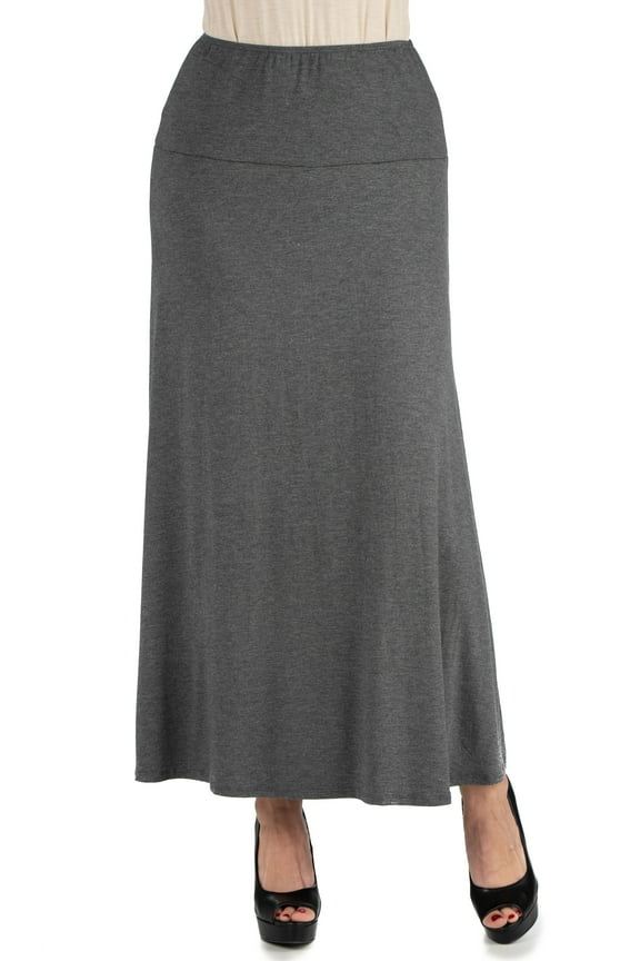 Women's Elastic Waist Solid Color Maxi Skirt