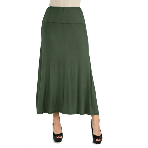 24/7 Comfort Apparel Women's Elastic Waist Solid Color Maxi Skirt