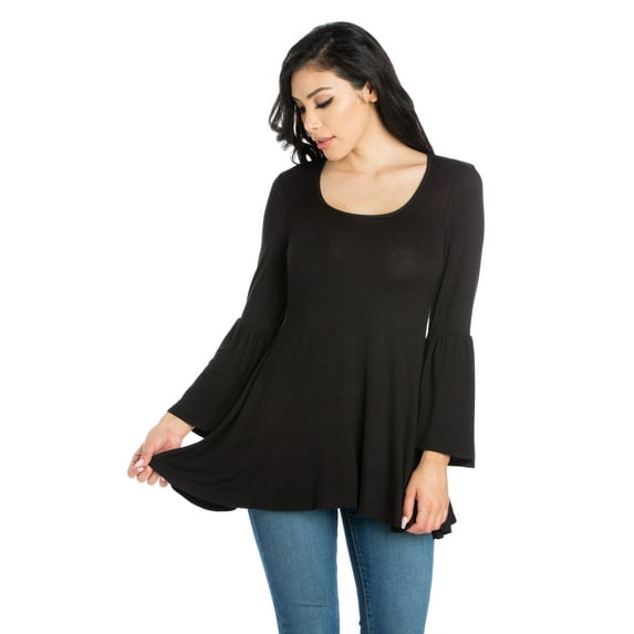 24/7 Comfort Apparel Women's Long Bell Sleeve Flared Tunic Top