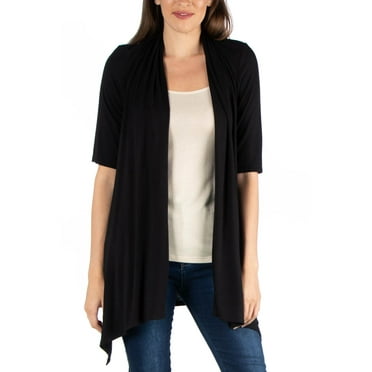 24/7 Comfort Apparel Women's Loose Fit Open Front Cardigan with Half Sleeve