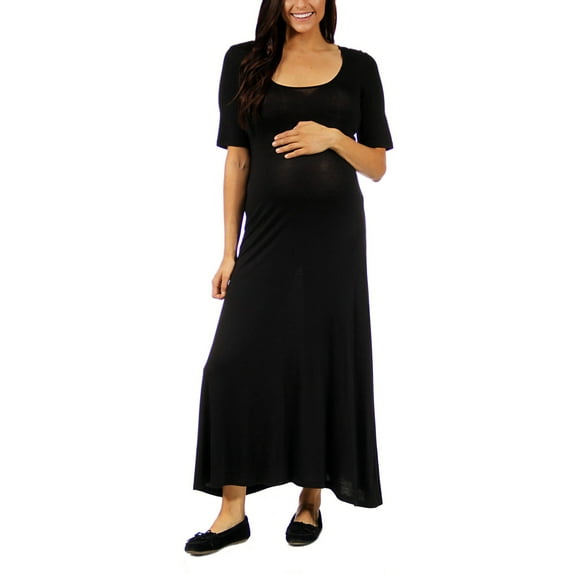 24-7 Comfort Apparel Women's Maternity Elbow Maxi Dress