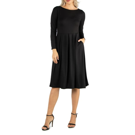 24/7 Comfort Apparel Women's Midi Length Fit N Flare Pocket Dress