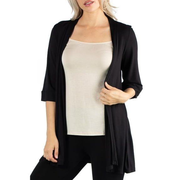24/7 Comfort Apparel Women's Open Front Elbow Length Sleeves Cardigan