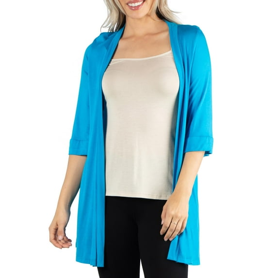 24/7 Comfort Apparel Women's Open Front Elbow Length Sleeves Cardigan