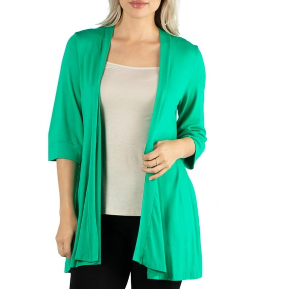 24/7 Comfort Apparel Women's Open Front Elbow Length Sleeves Cardigan