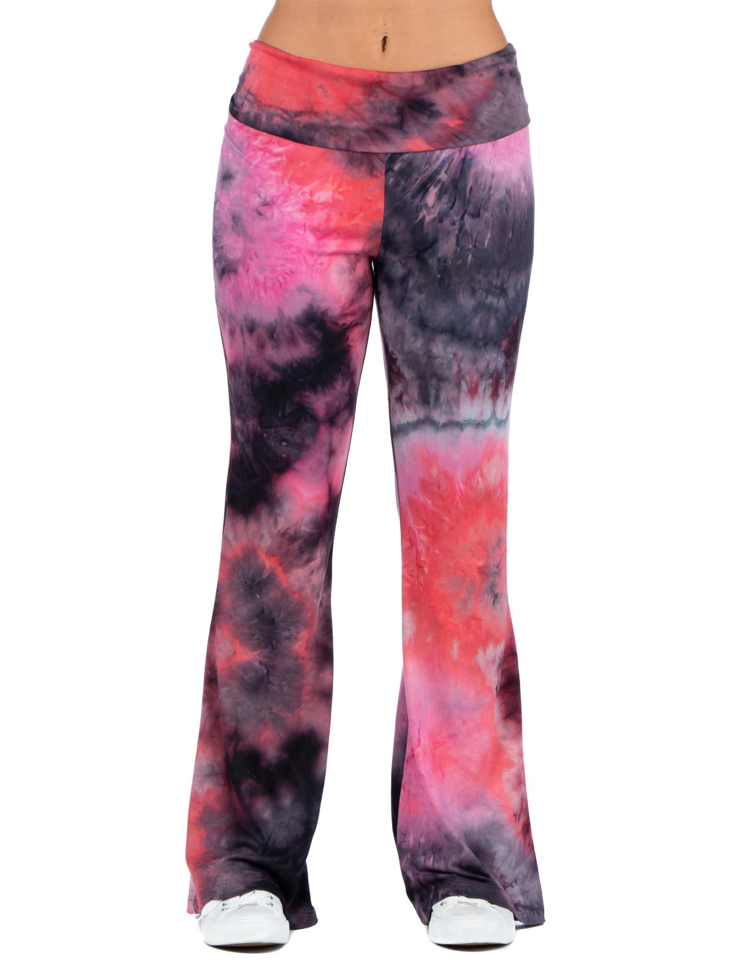 24/7 Comfort Apparel Women's Pink Tie Dye Print Bell Bottom Sweatpants ...