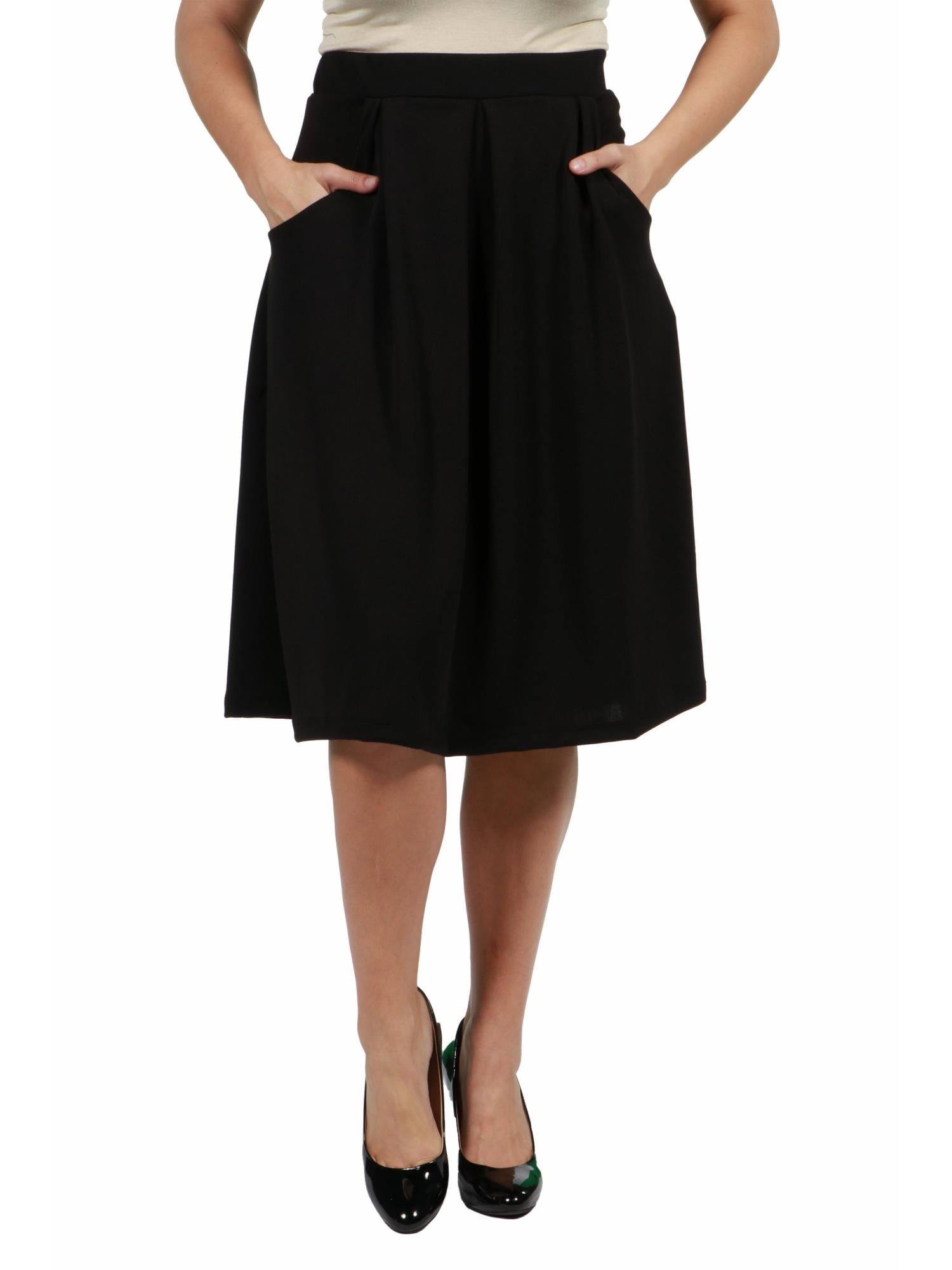 24/7 Comfort Apparel Women's Plus Size Classic Knee Length Black Skirt With Pockets