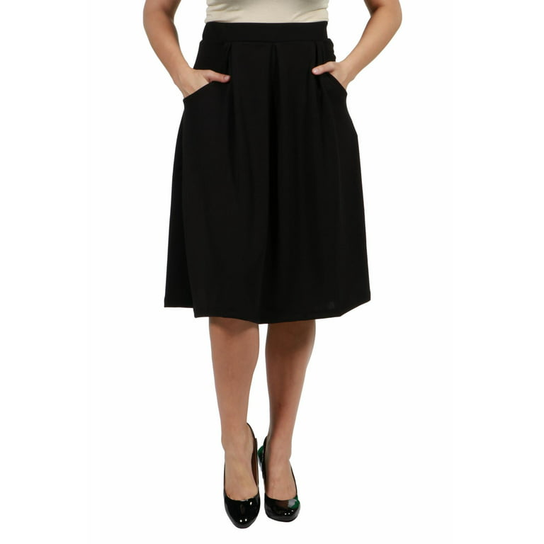 Stretch Is Comfort Women's Plus Casual Ruched Below Knee Length Midi Skirt  with Pockets