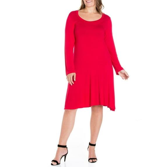 24/7 Comfort Apparel Women's Plus Size Classic Long Sleeve Flared Mini Dress