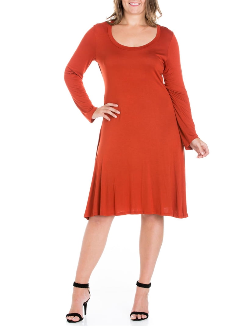 24/7 Comfort Apparel Women's Plus Size Classic Long Sleeve Flared Mini Dress  - Walmart.com