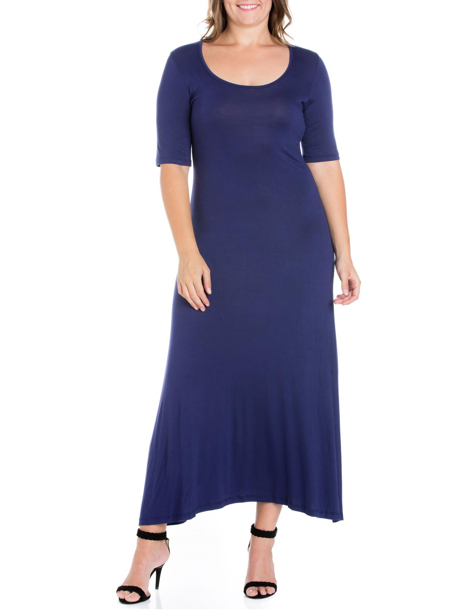 24/7 Comfort Apparel Women's Plus Size Elbow Length Sleeve Maxi Dress