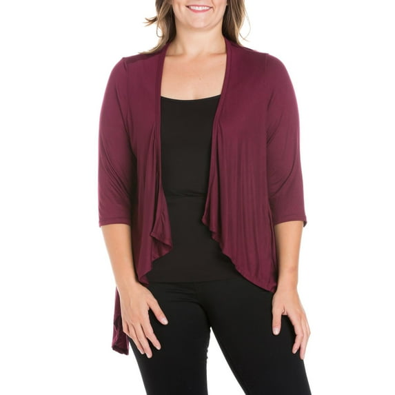 24/7 Comfort Apparel Women's Plus Size Elbow Length Sleeve Open Cardigan