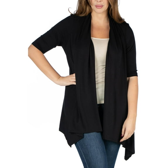 24/7 Comfort Apparel Women's Plus Size Elbow Length Sleeve Open Front Cardigan