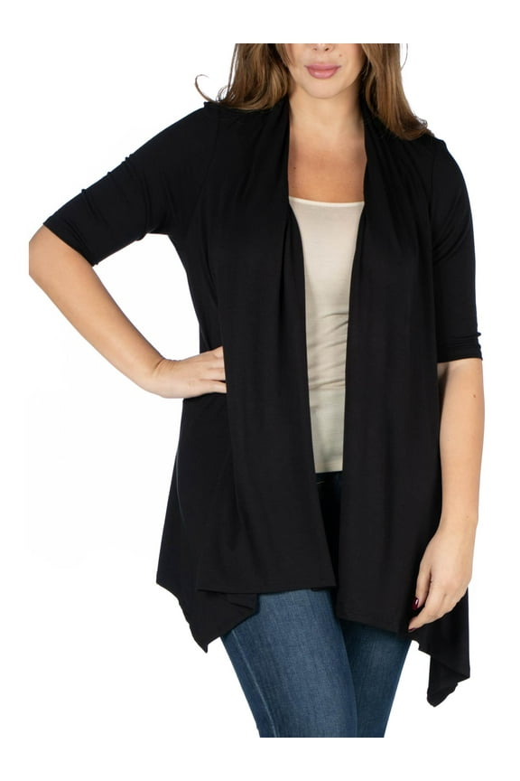 Women's Plus Size Elbow Length Sleeve Open Front Cardigan