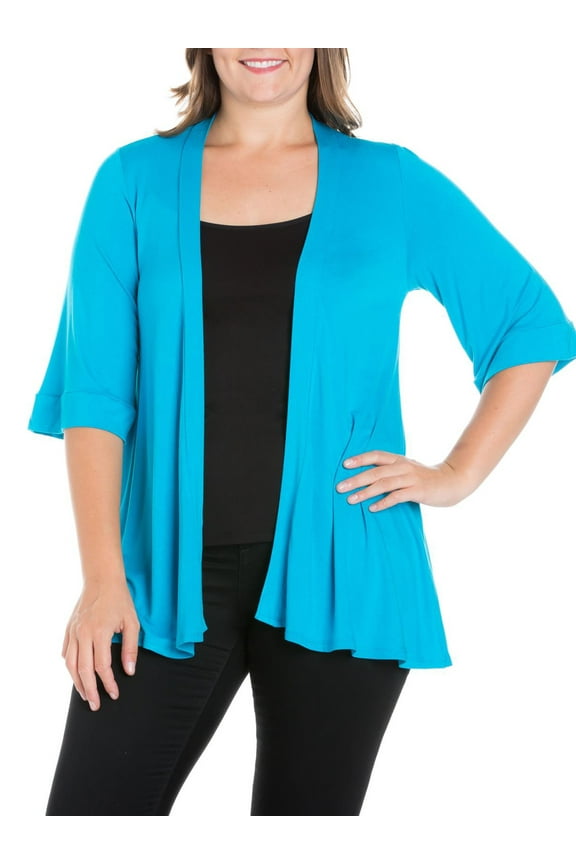Women's Plus Size Elbow Length Sleeve Open Front Cardigan