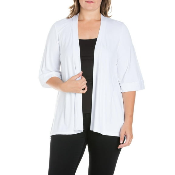 24/7 Comfort Apparel Women's Plus Size Elbow Length Sleeve Open Front Cardigan