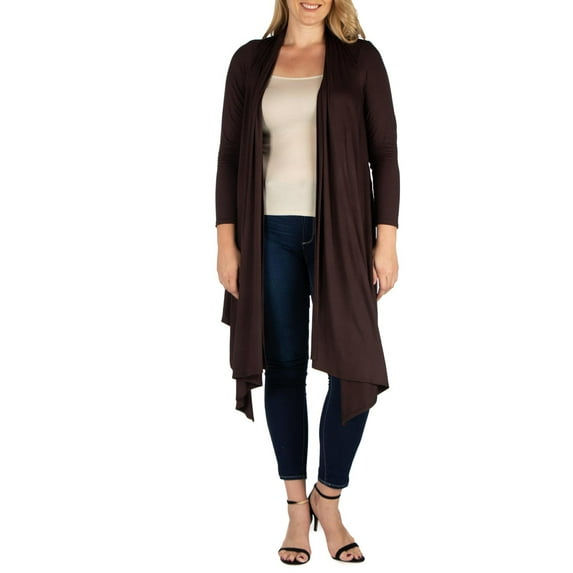 24/7 Comfort Apparel Women's Plus Size Extra Long Open Front Cardigan