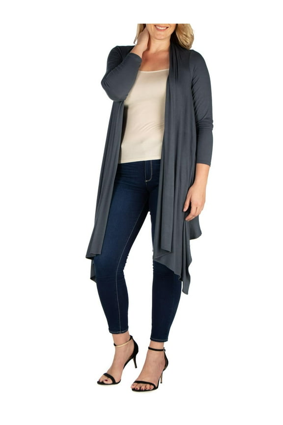 Women's Plus Size Extra Long Open Front Cardigan