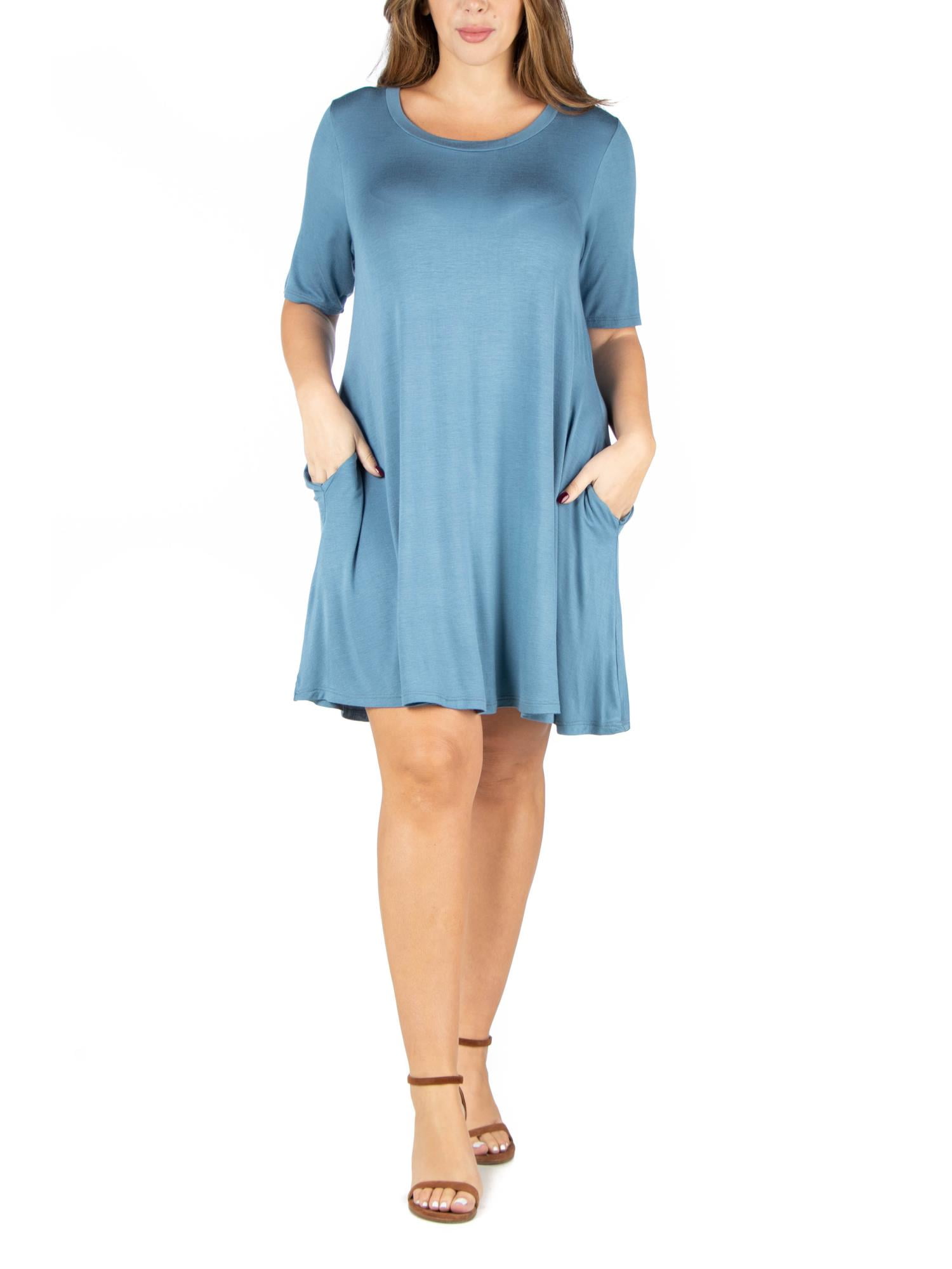 24/7 Comfort Apparel Women's Plus Size Knee Length Pocket T Shirt Dress
