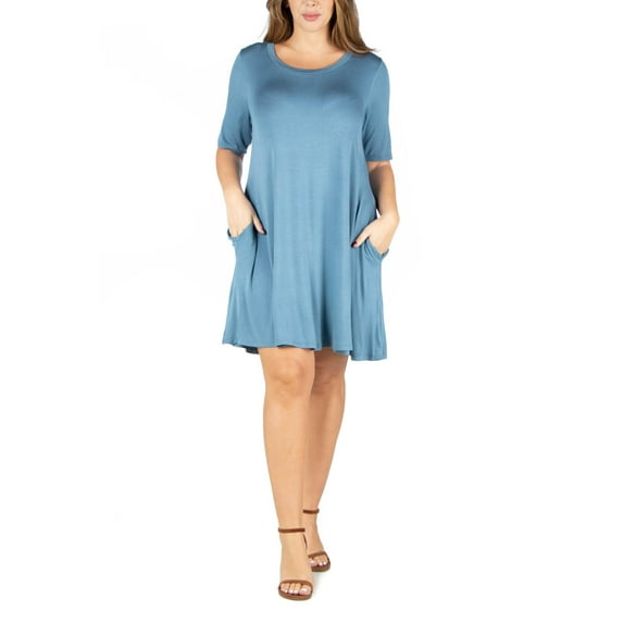 24/7 Comfort Apparel Women's Plus Size Knee Length Pocket T Shirt Dress