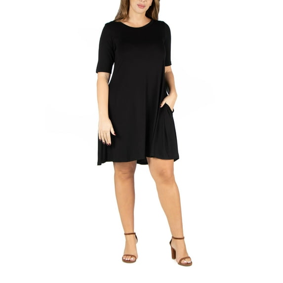 24/7 Comfort Apparel Women's Plus Size Knee Length Pocket T Shirt Dress