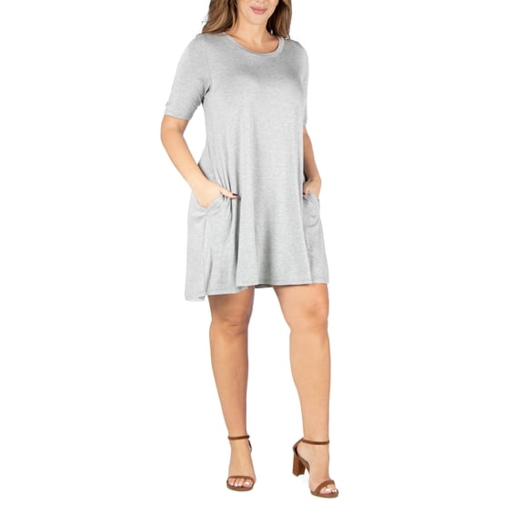 24/7 Comfort Apparel Women's Plus Size Knee Length Pocket T Shirt Dress