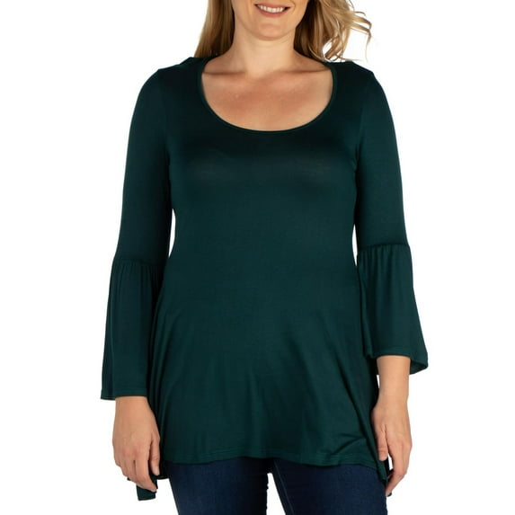 24/7 Comfort Apparel Women's Plus Size Long Bell Sleeve Flared Tunic Top