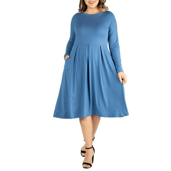 24/7 Comfort Apparel Women's Plus Size Long Sleeve Fit and Flare Midi Dress