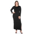 thumbnail image 1 of 24/7 Comfort Apparel Women's Plus Size Long Sleeve Side Slit Fitted Black Maxi Dress, 1 of 2