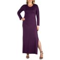 thumbnail image 1 of 24/7 Comfort Apparel Women's Plus Size Long Sleeve Side Slit Fitted Black Maxi Dress, 1 of 4