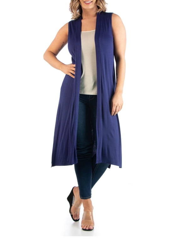 Women's Plus Size Long Sleeveless Cardigan Vest